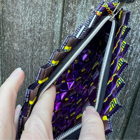 Nahui Ollin Purple Candy Wrapper Purse Clutch, artsy, unique - Picture 5 of 10